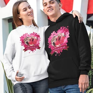 Custom Portrait Valentine&#39;s Day Hoodie, Custom Photo Sweatshirt for Him or Her, Couples Portrait Hoodie, Love Photo With Your Text Hoodie