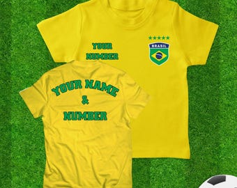 Personalized Brazil Soccer Jersey: Custom Name & Number, Kids Football Tee
