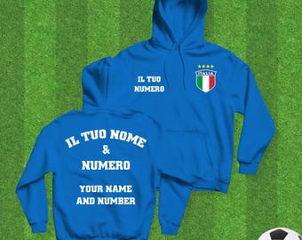 Felpa Con Cappuccio Personalizzata Calcio – Nome E Numero Sul Retro – Uomo E Ragazzo – Tasca A Marsupio
