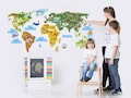World Map Kids Wall Decal for Childrens Room, Continents Oceans Vinyl Wall Sticker, Animal Nursery Art, Classroom Decor, Playroom Decal