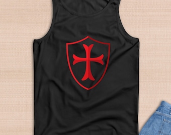 Men's Templar Tank Top, Red Cross Knight Shield, Medieval Crusader Vest