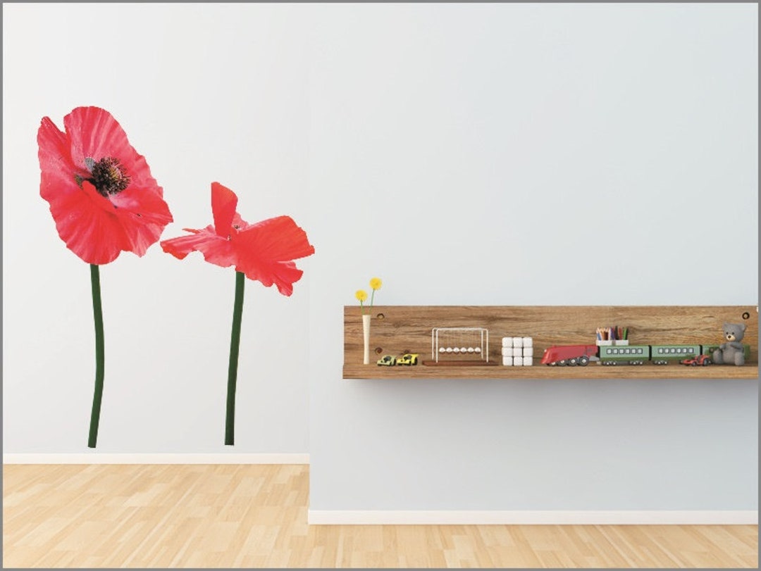 Poppy Flowers Wall Sticker, Poppy Wall Decal, Red Poppies Art, Flower ...