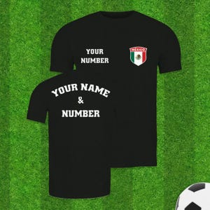 Personalized Mexico National Team Soccer Jersey, Mexican Flag in Shield with Your Name and Number Tee, Custom Adult or Kids Mexican T-Shirt
