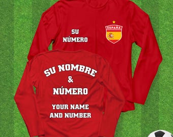 Personalized Spain Soccer Jersey, Custom Long Sleeve Football Shirt
