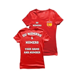 Spain Soccer Jersey For Women, Ladies Spain Soccer T-Shirt with Your Name and Number, Custom Soccer Tee, Personalized Football Tee For Her