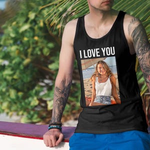 Gepersonaliseerde tanktop voor heren, custom ontwerp met je cartoonfoto, custom sportteamtanktop, custom teksttanktop, print op voor- en achterkant