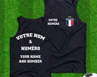 Personalized France Soccer Tank Top: French Flag Shield, Custom Name & Number