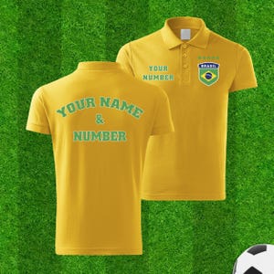Personalized Brazil Soccer Polo Shirt: Custom Name & Number, Football Fan Gift