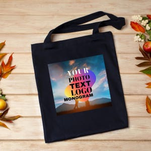 Custom Photo Tote Bag, Personalized Black Tote Bags With Your Image, Logo, Photo or Text, Canvas Tote Bag in Many Colors, Unique Gift Idea