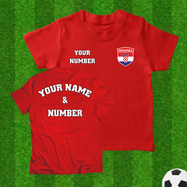 Personalized Croatia National Team Soccer T-shirt for Kids, Custom Player Name and Number Soccer Jersey, Football Tee Front and Back Print
