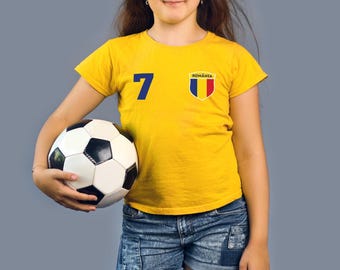 Camiseta de fútbol personalizada de Rumania, camiseta de fútbol infantil, nombre y número personalizados