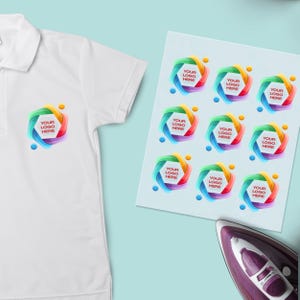 10 x 10 cm (10 x 10 cm), fer à repasser personnalisé, feuille DTF avec logo pour t-shirts, autocollant de transfert à chaud pour vêtements, transfert DTF prêt à l&#39;emploi