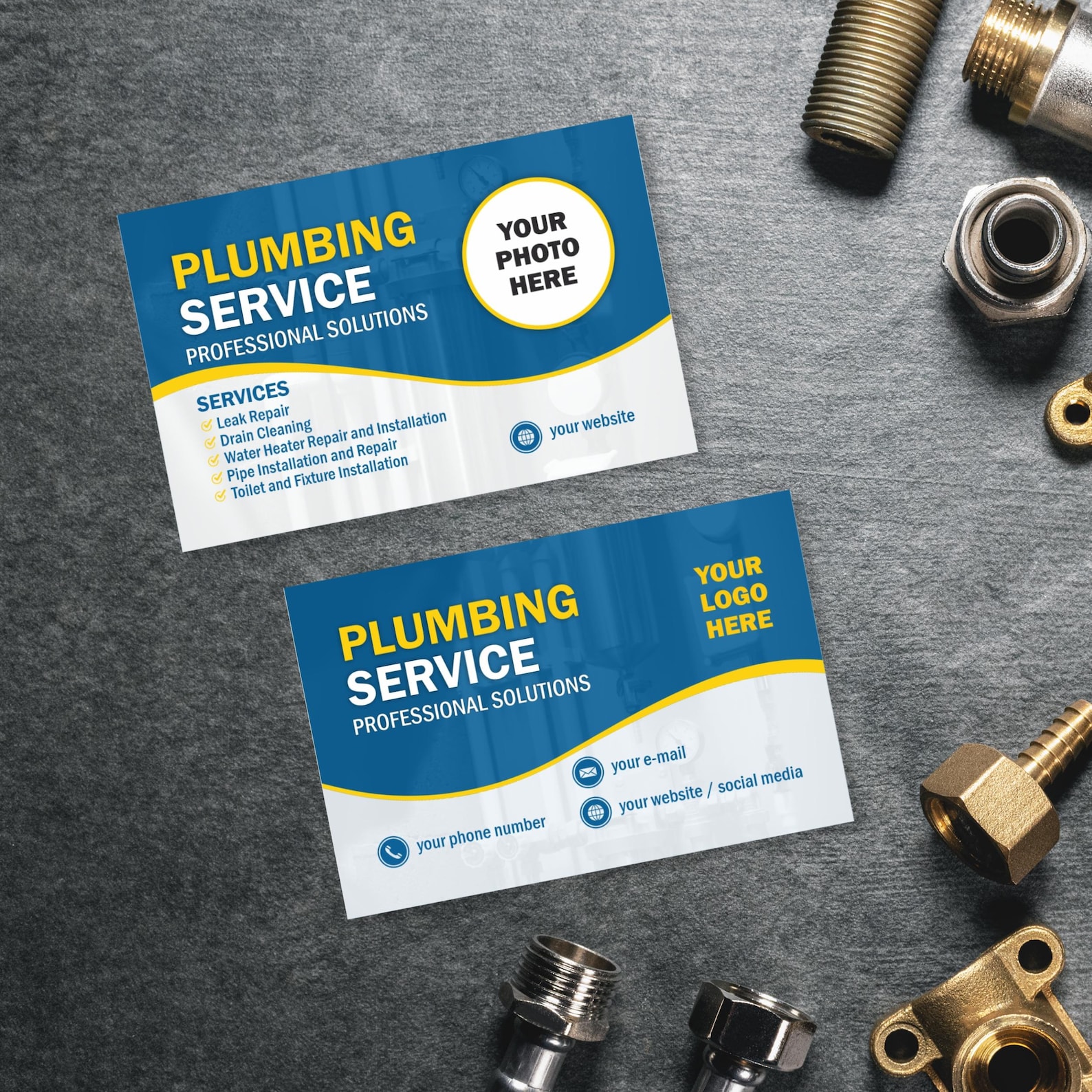 Custom Plumbing Services Business Cards: Full Color Print, Photo & Logo ...