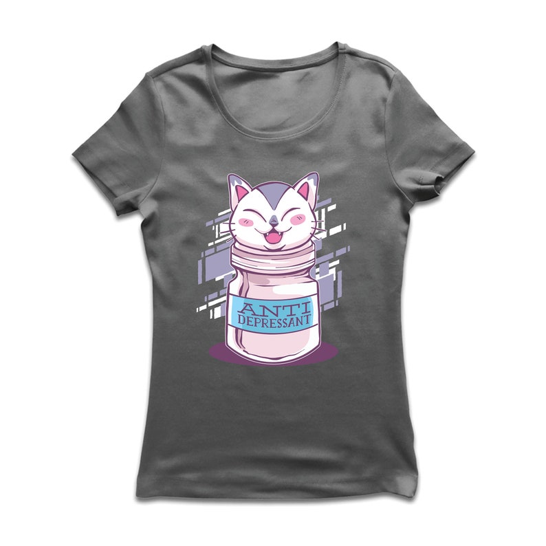 lepni.me Women/'s T-shirt Positive Cat Antidepressant Funny Kitten Lover Gift