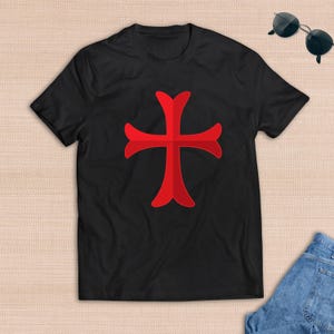 Knights Templar Cross T-shirt, Men&#39;s T-shirt With Crusaders Logo, Medieval Crusades Order T-Shirt, Catholic T-shirt With Red Templar Cross