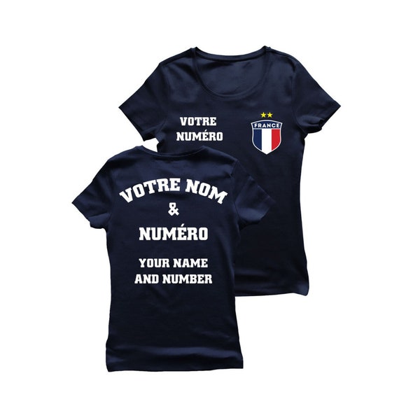 Frankreich Fußball Jersey für Frauen, Frankreich Fußball Jersey 2022, Name und Nummer Damen Frankreich Fußball Shirt, personalisiertes Fußball Geschenk