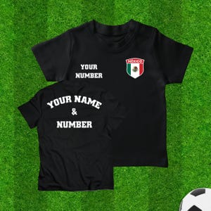 Mexico Personalized National Team Soccer Jersey for Kids, Mexican Flag in Shield with Player Name and Number Tee, Custom Mexican T-shirt