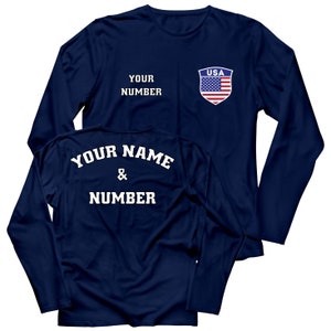 Men's USA Soccer Jesey, Long Sleeve US Soccer Shirt with Personalized Name and Number, American Soccer Team Custom Fan T Shirt Qatar 2022