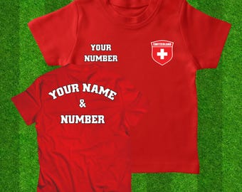 Spersonalizowana koszulka piłkarska Szwajcarii, spersonalizowane imię i numer, dziecięca koszulka piłkarska