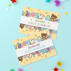 Cartes de visite personnalisées pour baby-sitter, Cartes de visite pour nounou, Cartes de visite personnalisées pour nounou, Impression couleur pour cartes de garde d'enfants, Carte de nounou