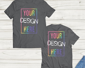 Camiseta con foto personalizada: texto o logotipo personalizado con impresión frontal y posterior.