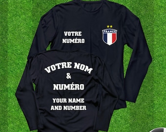 Personalized France Soccer Jersey: Custom Name & Number, Long Sleeve Shirt
