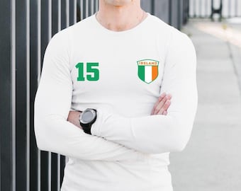 Camiseta de fútbol de Irlanda personalizada: Camiseta de manga larga con nombre y número personalizados