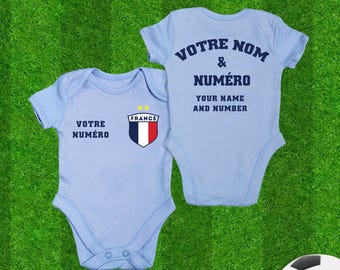 Custom France Soccer Baby Bodysuit: Personalized Football Jersey