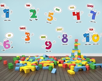 Calcomanías de pared con números coloridos, pegatinas matemáticas educativas para niños
