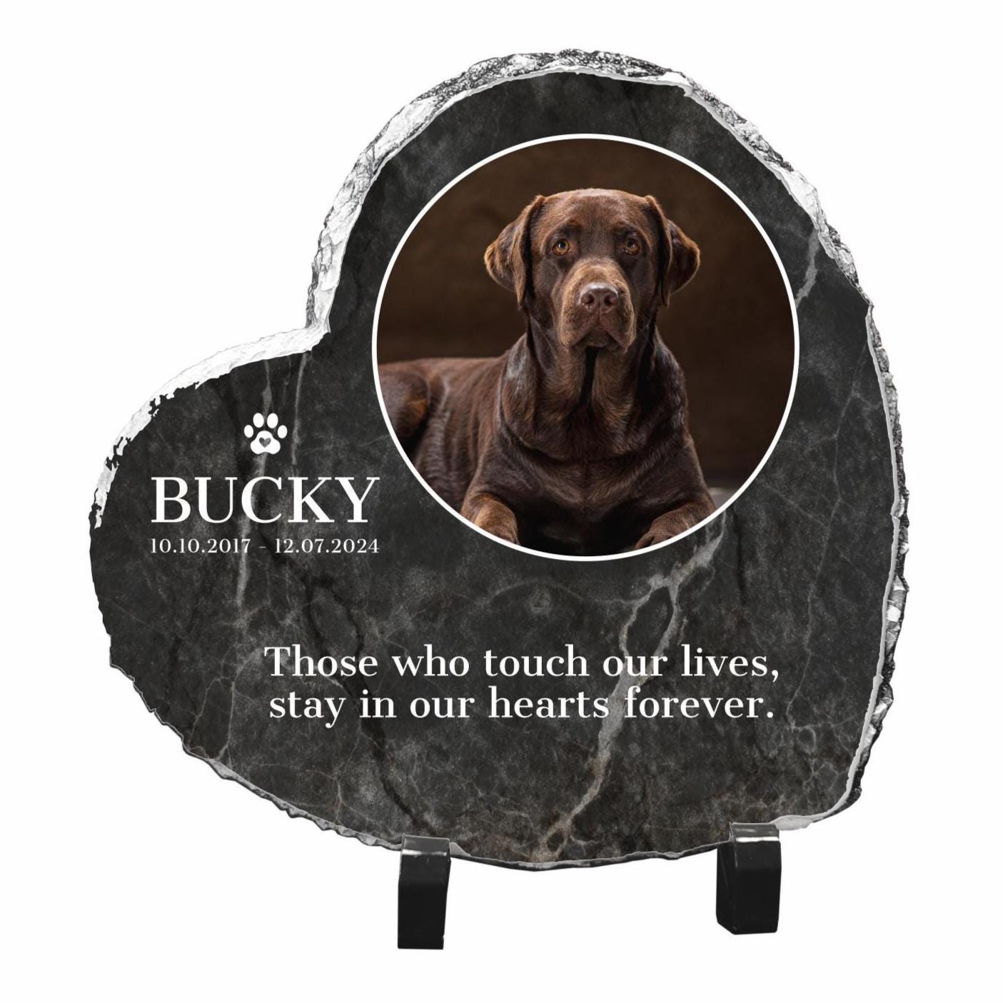 Placa Conmemorativa Personalizada Para Mascotas (perro) - De Pizarra, Con Foto, Nombre Y Fechas, Resistente Al Agua