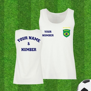 Personalized Brazil Soccer Tank Top with Custom Player Name and Number, Brazilian Flag in a Shield Tank Top, Brazilian Football Tank Top