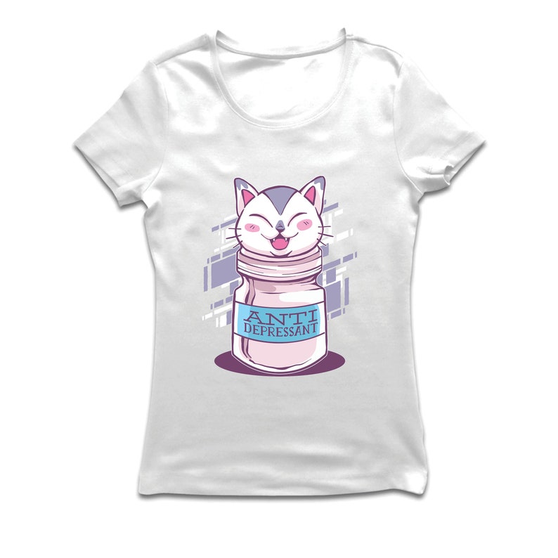 lepni.me Women/'s T-shirt Positive Cat Antidepressant Funny Kitten Lover Gift