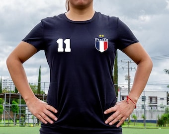 Camiseta de fútbol de Francia para mujer, personalizada, con nombre y número personalizados, regalo de fútbol personalizado.