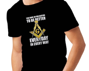 Freemasonry Tee To Be Better Every Day in Every Way, Square and Compass Freemason Logo Crew Neck T-Shirts, Masonic Gifts, Freemason T-shirt