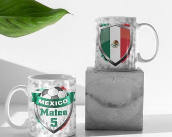Personalized Mexican Soccer Mug: Custom Name & Number, Mexico Flag