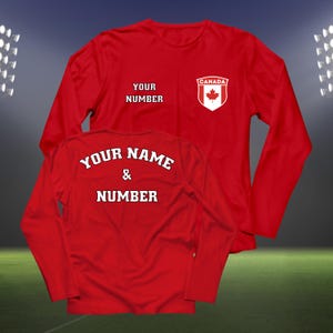 Custom Canada Soccer Jersey, Personalized Shirt with Player Name and Number on Back, Canadian Flag Soccer Shield  Long Sleeve Shirt