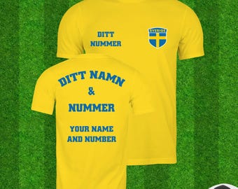 Gepersonaliseerde voetbal-T-shirt Zweden: aangepaste naam en nummer jersey