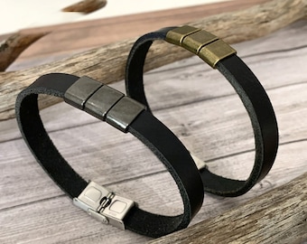 Lederarmband und anpassbare Metallringe für Männer einstellbare Größe für ein einzigartiges Geschenk Vater, Pate, Sohn