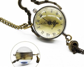 Antique pocket watch, globe and visual mechanism