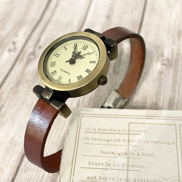 Montre femme cuir vintage cadeau montre avec bracelet ajustable pour maman, compagne, amie