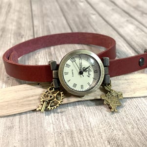 Alice Wonderland Alice Teenage Teen Girl Watch, French Red Leather