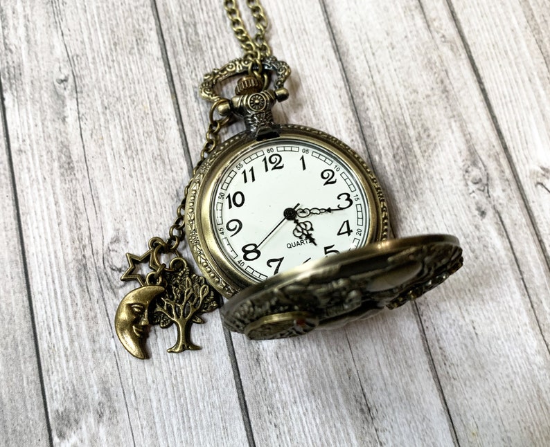 Montre à gousset collier forêt cerf, cadeau femme amoureuse forêt nature à personnaliser image 3