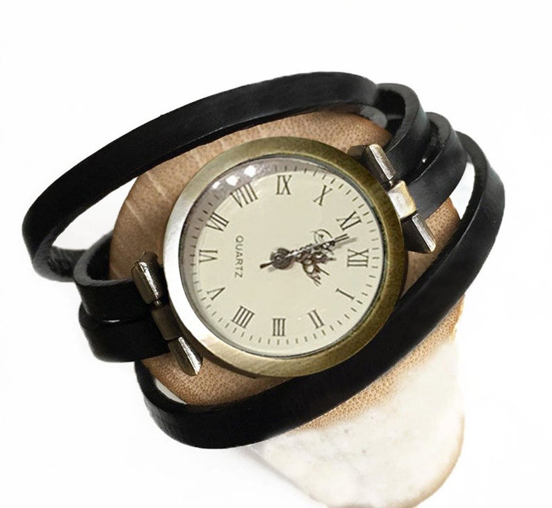 Wrist watch strap black leather strap several wrist strap image 1