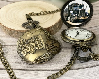 Truck Theme Pocket Watch For Men's, Gift Heavyweight heavy truck Driver Pocket Watch For Dad