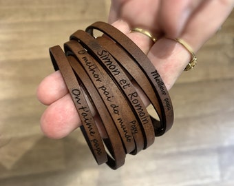 Grunge style masculine bracelet men&#39;s gift customizable engraving leather, choice of wrists, adjustable length