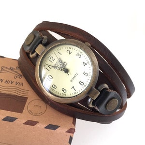 Large brown leather men's watch, rustic style and large dial, casual zen gift for men and women