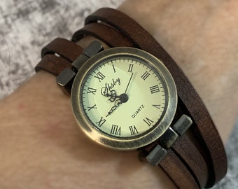 Women's leather watch to personalize bronze dial multi-turn bracelet with engraving, customizable gift for wife, mother