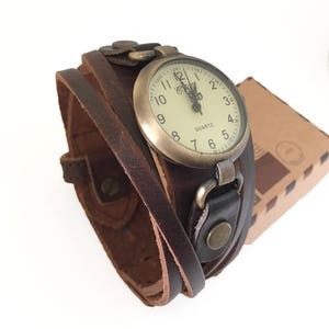 Montre homme cuir large marron style rustique et grand cadran, cadeau zen décontracté homme et femme image 4