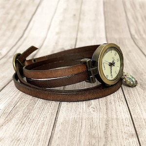 Women's multi-turn leather bracelet watch, customizable with a charm, women's gift, mom gift, sister's birthday