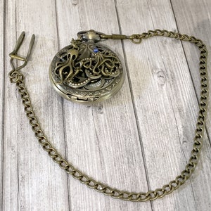 Octopus Bronze pocket watch, Vintage Bronze octopus pocket watch, woman or man gift image 5